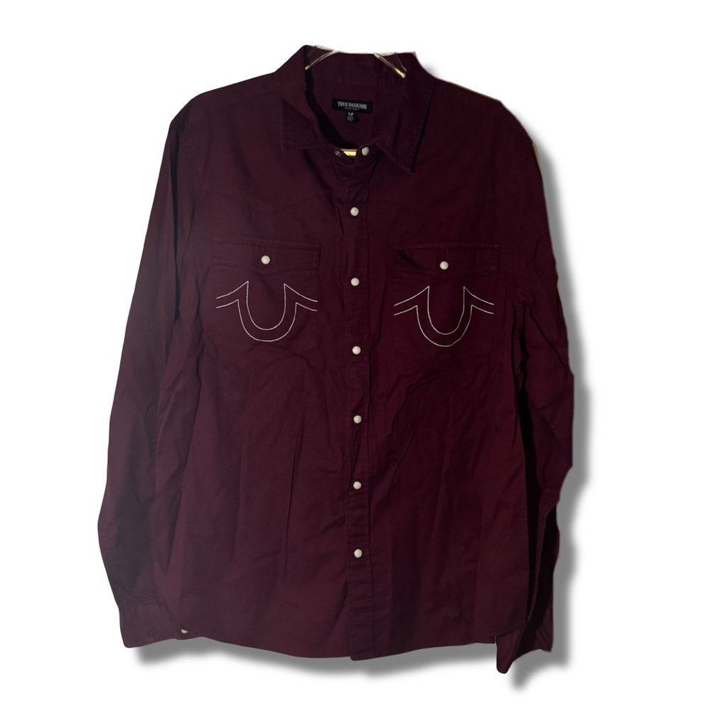 True Religion Men's Deep Burgundy Button Down Shirt